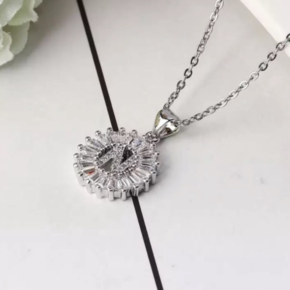 Silver Initial Crystal Pendant Necklace A-Z - Picture 5 of 7
